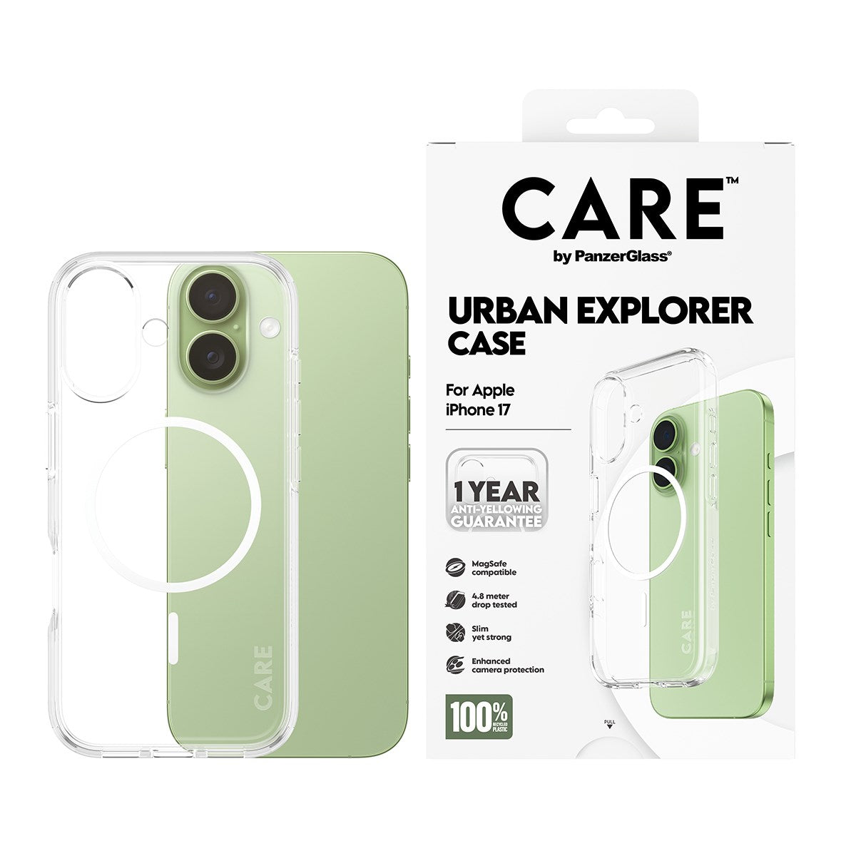 CARE by PanzerGlass® Urban Explorer Case Transparent m. Hvid MagSafe iPhone 17